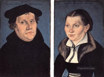 ルーカス・クラナハ長老 Painting - ルターとその妻の肖像画が描かれた二連祭壇 ルネッサンス ルーカス・クラナッハ長老